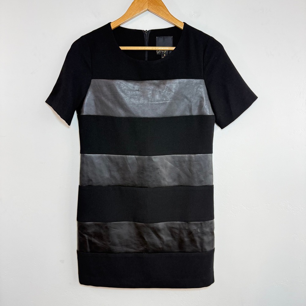 McGinn Shift Dress Black Faux Leather Striped Edgy Indie‎ Sleaze Contemporary S